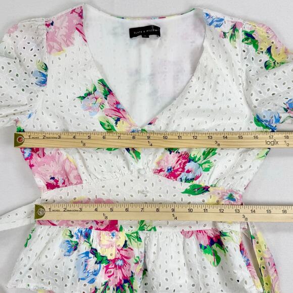 Slate & Willow Women's Floral Tie Peplum Top Small White Multicolored - Picture 13 of 16